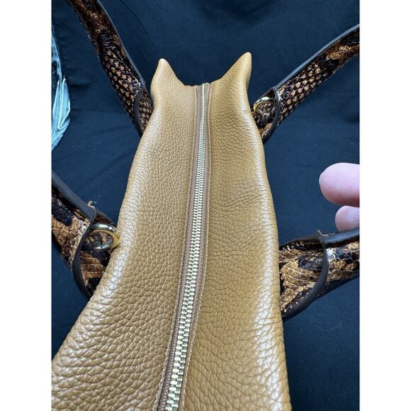 Michael Kors Python Embossed Satchel Bag Leather Acorn NWT Brown Office Tote - Picture 13 of 16